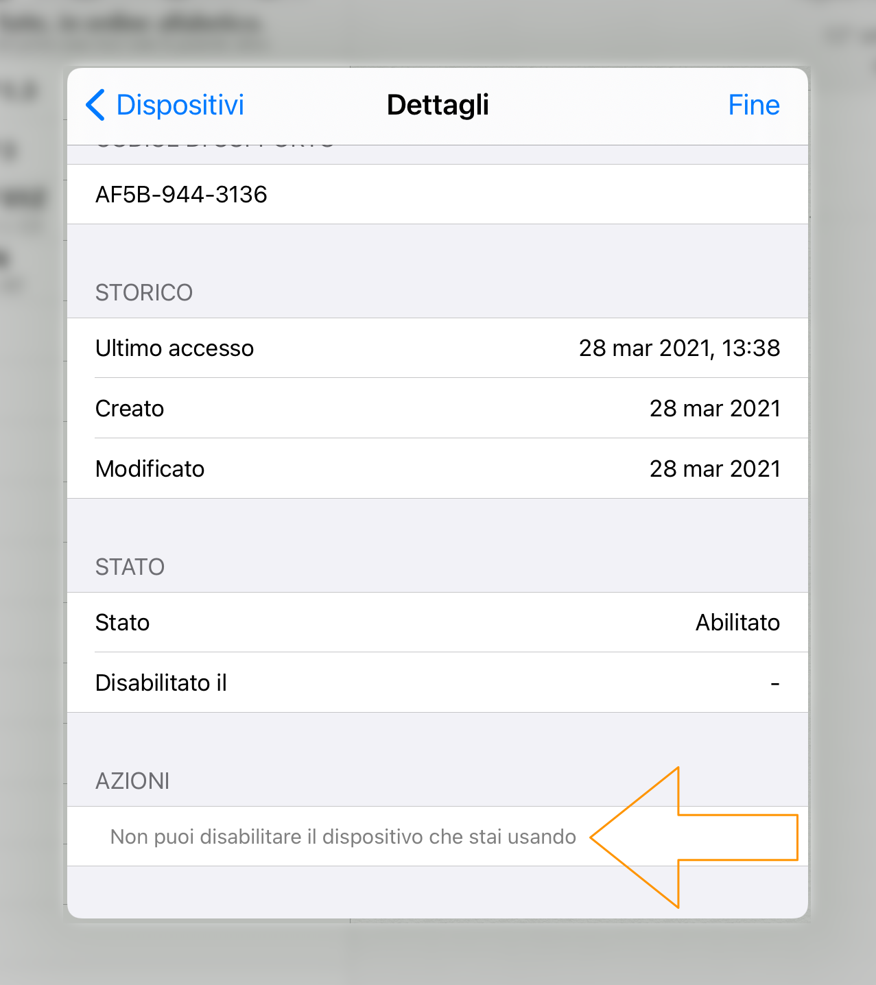 Dismissione dispositivo negata Dismissione dispositivo negata