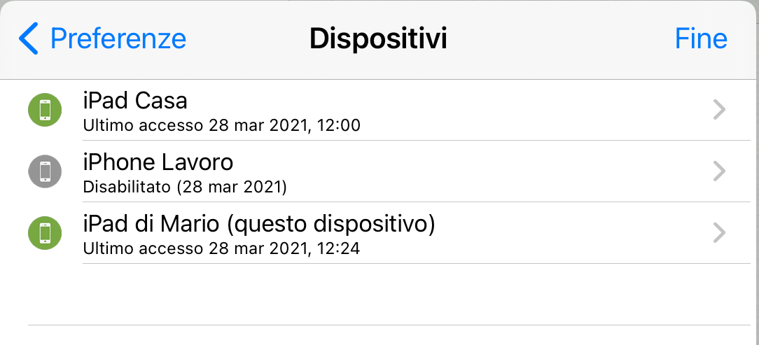 Dalle impostazioni dell'Agenda Scegliere la lista dei dispositivi Dalle impostazioni dell'Agenda Scegliere la lista dei dispositivi